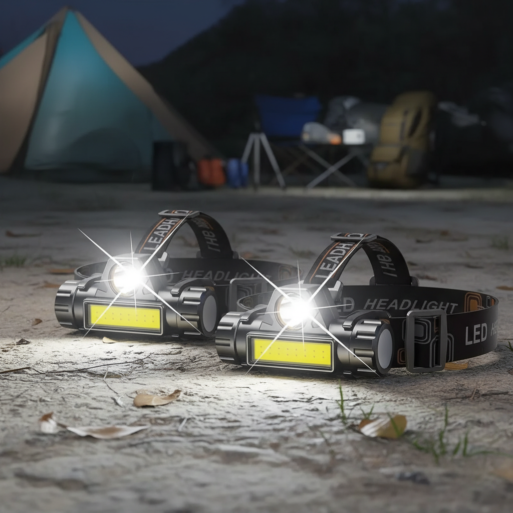 Stirnlampe LED USB-wiederaufladbar wasserdicht Doppelstrahl Kopfband