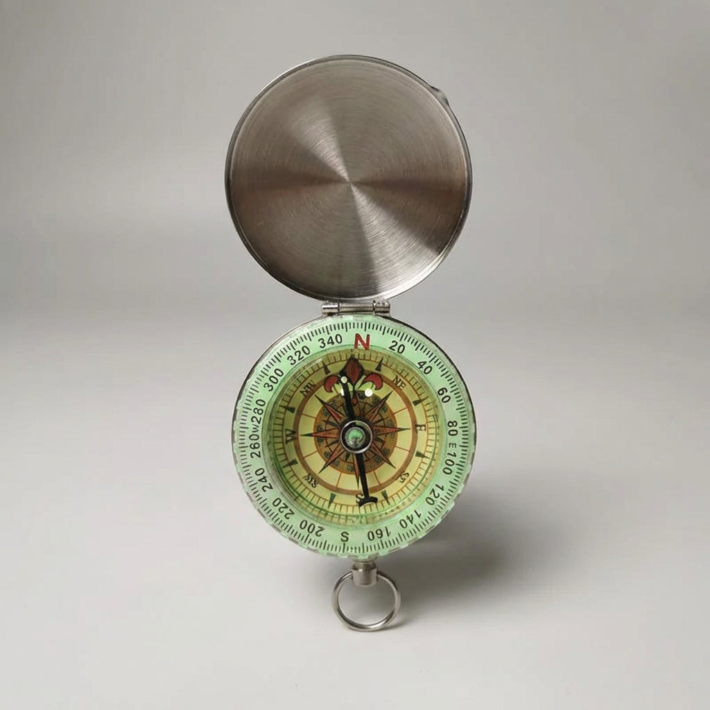 Klappkompass Edelstahl leuchtendes Zifferblatt Schutzdeckel