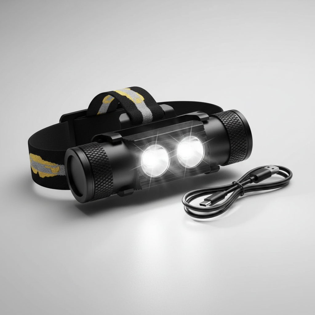 Aufladbare Stirnlampe Dual-LED wasserdicht USB verstellbarer Riemen