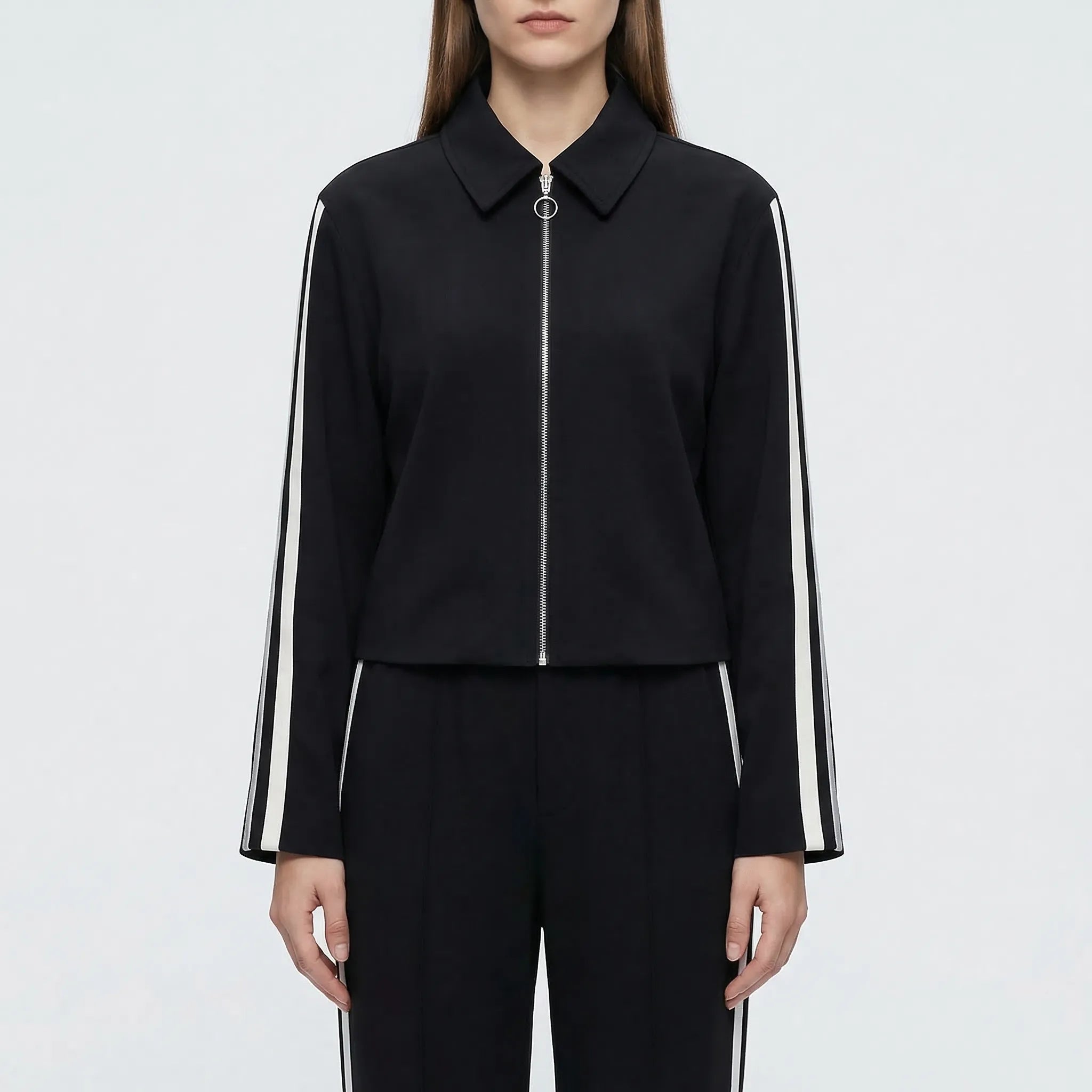 Damen Trainingsanzug schwarz-weiß gestreift Retro-Look weite Hose