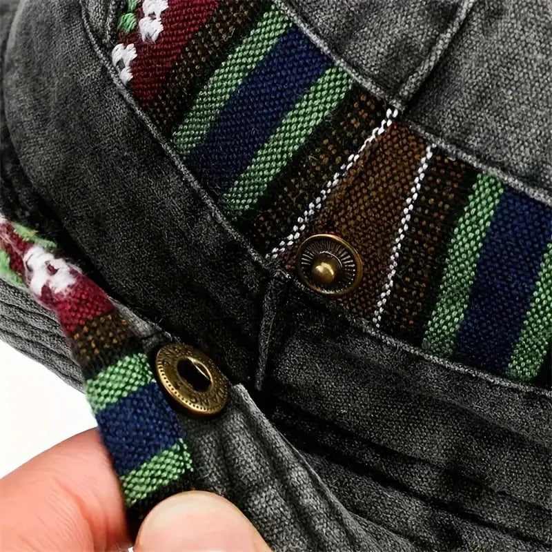Breitkrempiger Outdoor-Bucket-Hat mit Boho-Webband und verstellbarem Kinnband
