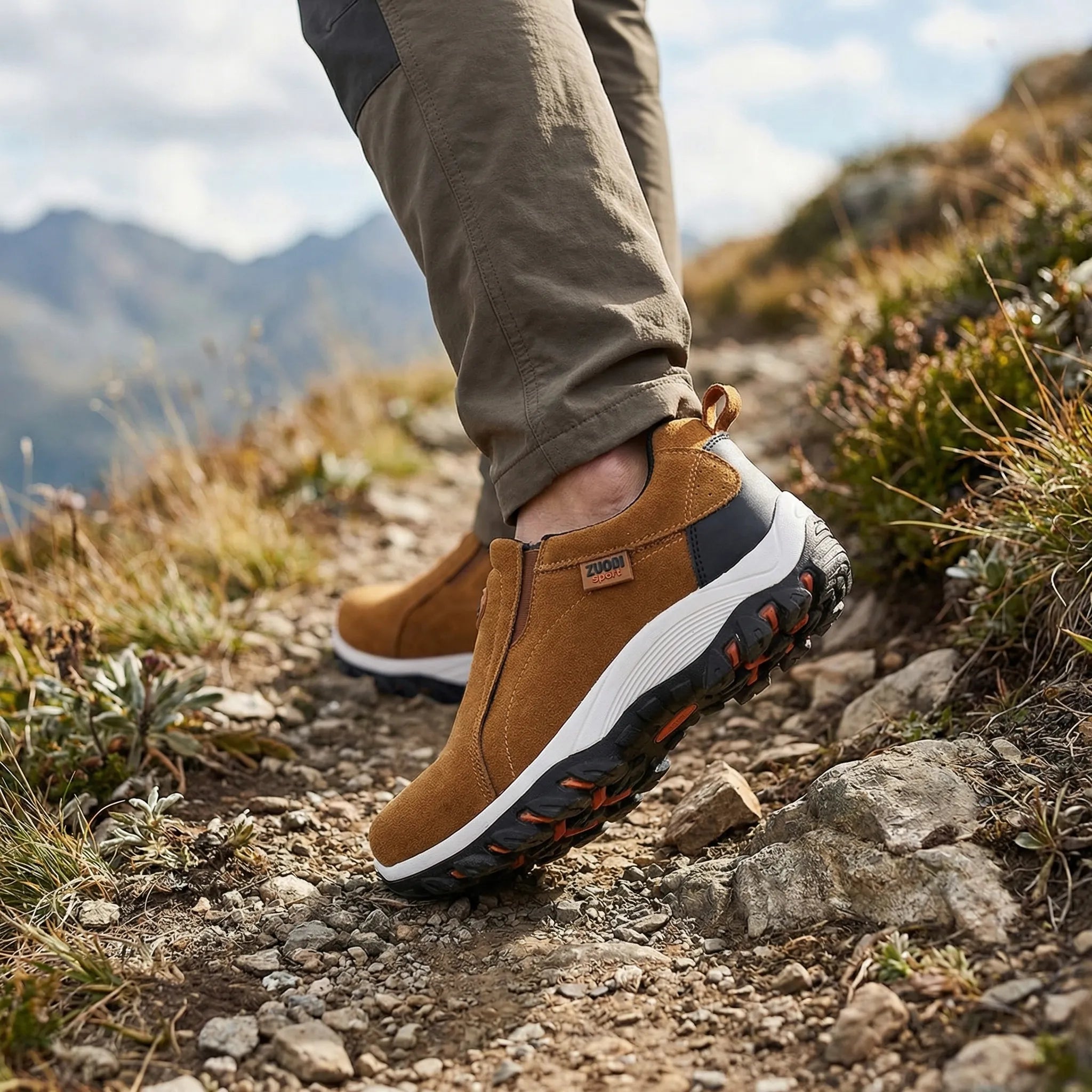 Herren Slip-On Wanderschuh atmungsaktiv gepolsterte flache Sohle