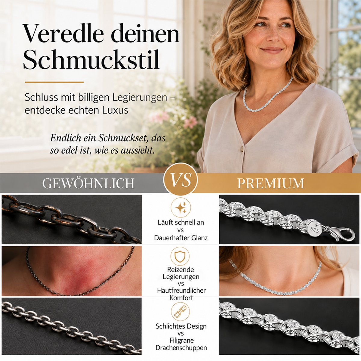 Nordspur | Trendiges Drachenschuppen-Ketten-Armband & Halskette