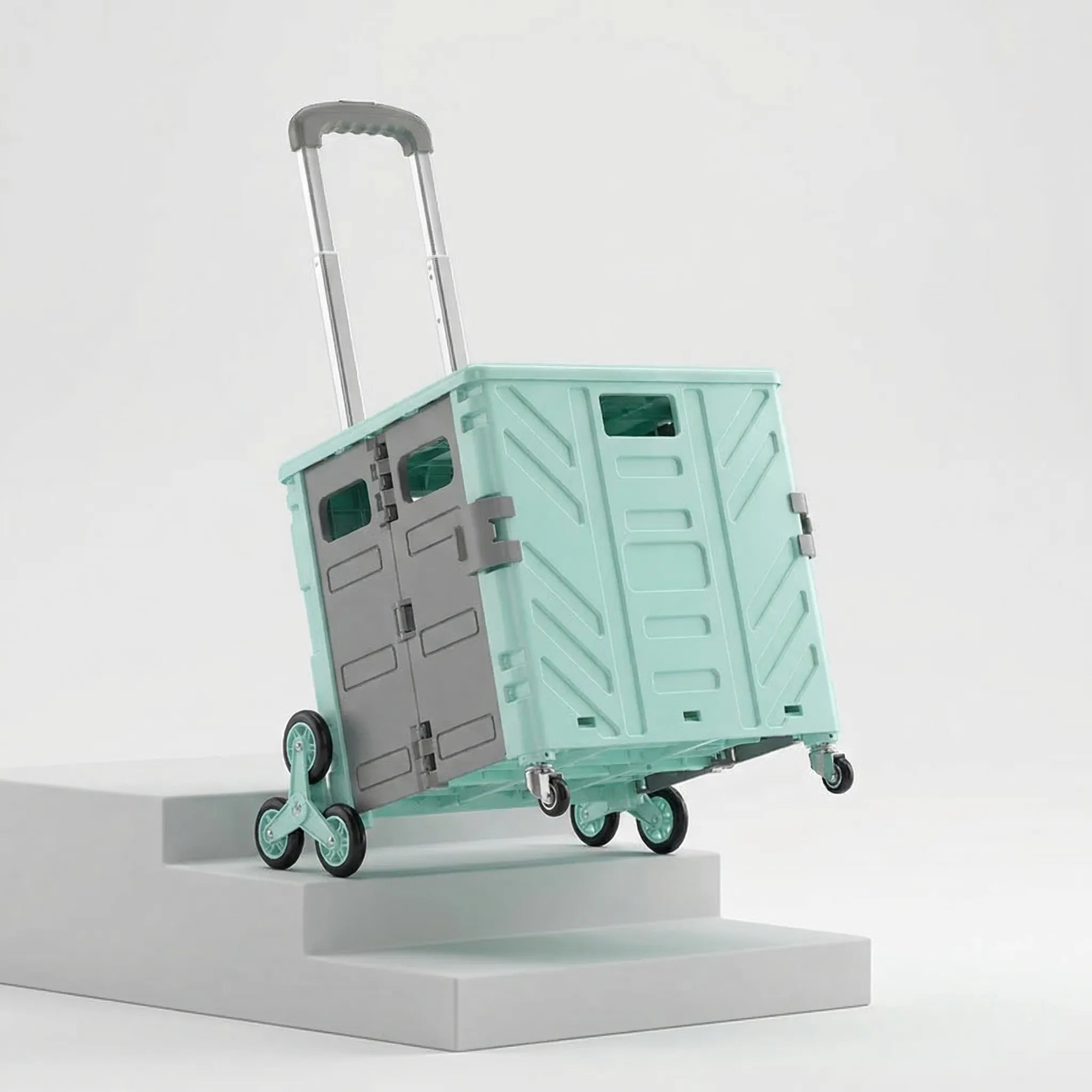 Faltbarer Einkaufswagen mit Treppenscheitel-Rädern und Deckelbox