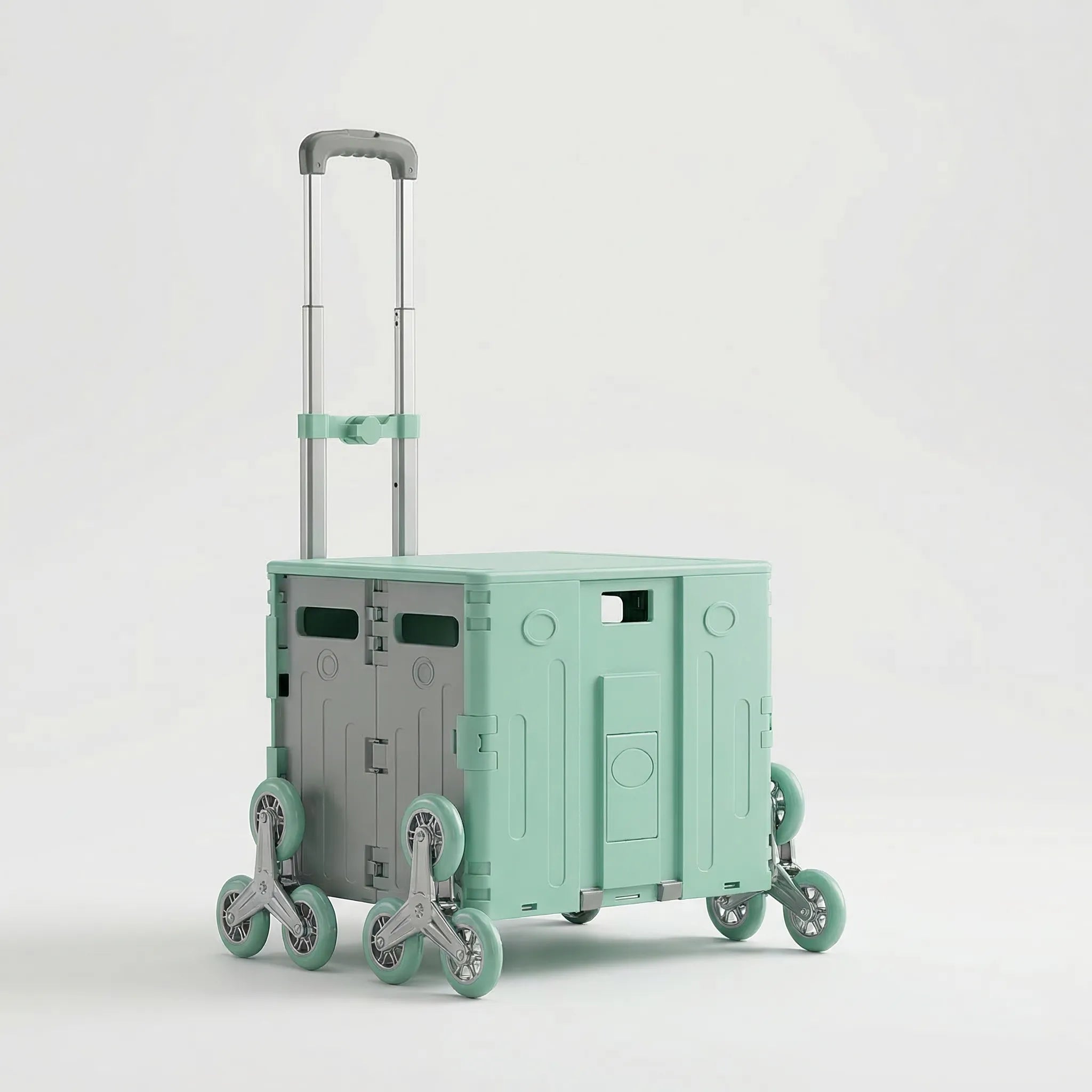 Faltbarer Einkaufswagen mit Treppenscheitel-Rädern und Deckelbox