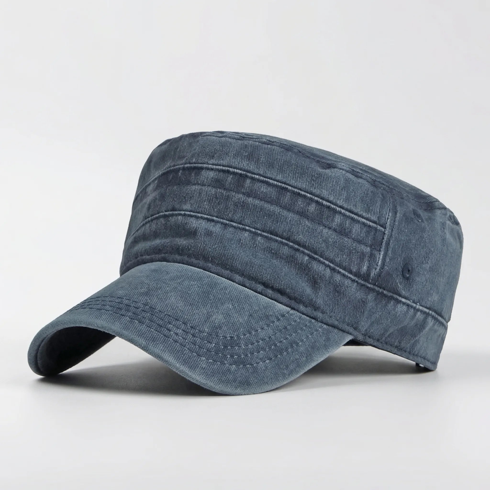 Flat-Top Militärkappe gewaschen Vintage-Look kurzer Schirm Unisex Baumwolle