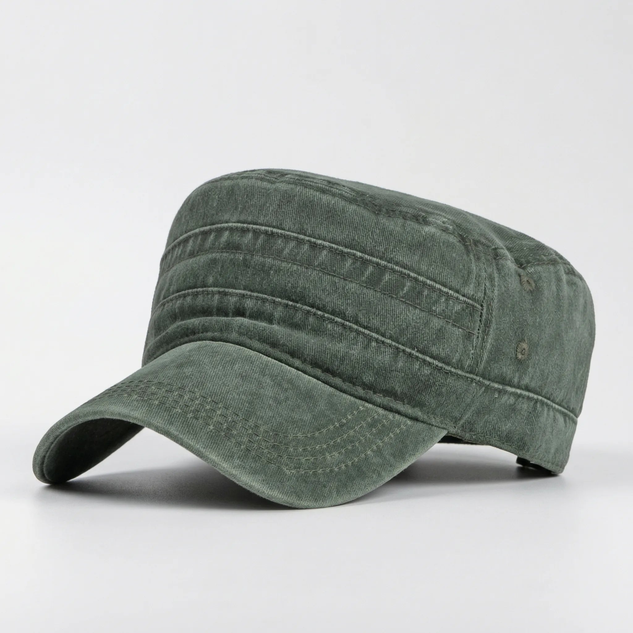 Flat-Top Militärkappe gewaschen Vintage-Look kurzer Schirm Unisex Baumwolle
