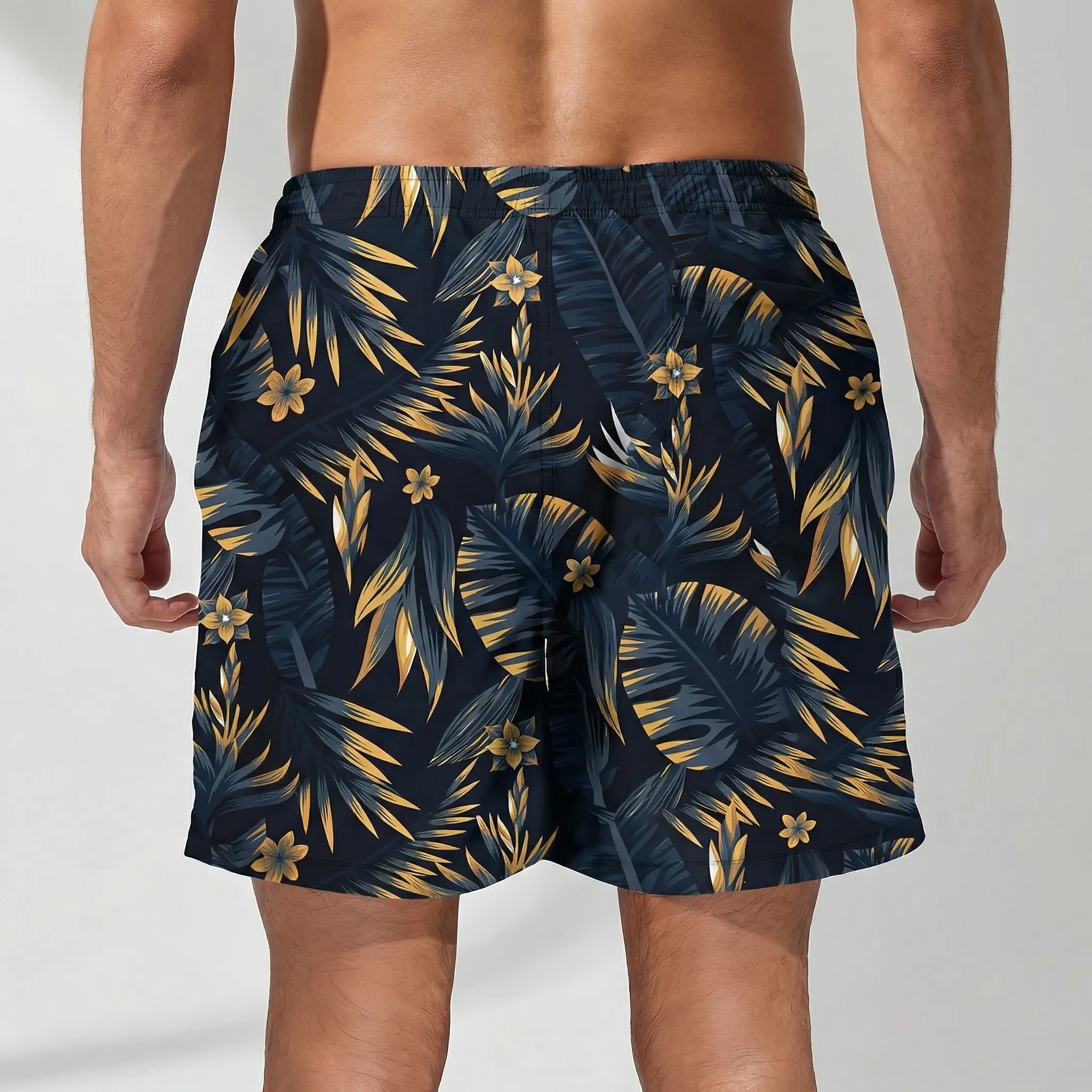 Herren-Badeshorts Blattdruck locker schnelltrocknend atmungsaktiv