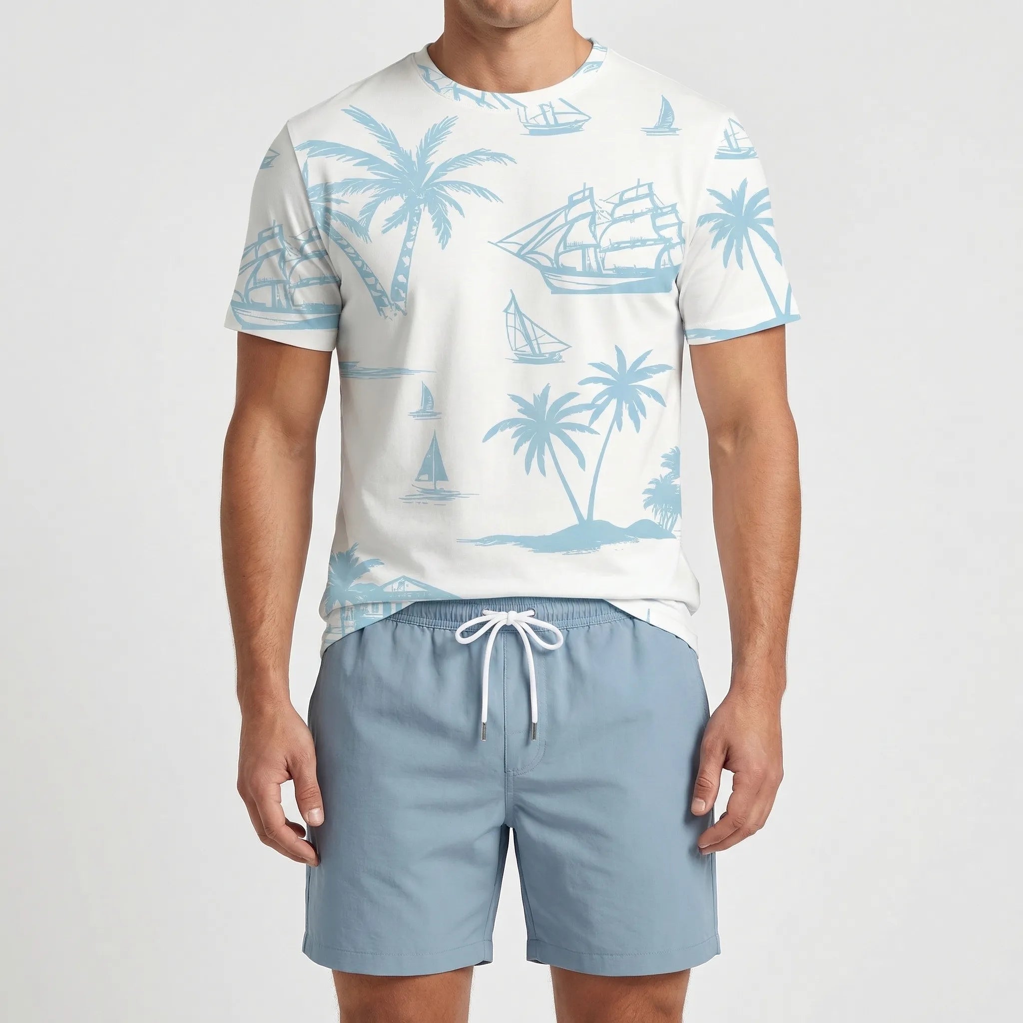 Herren Hawaii-Print Kurzarm-Shirt und Shorts Set leicht atmungsaktiv