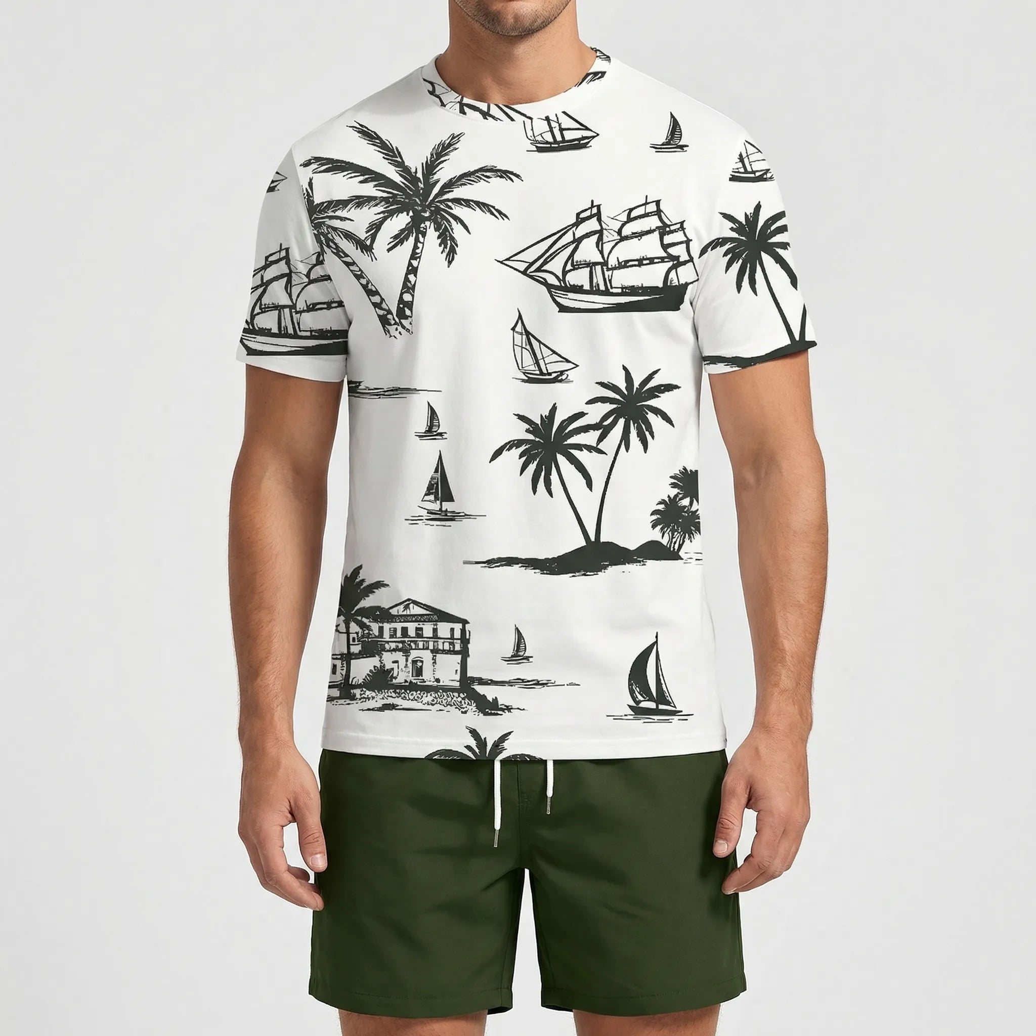 Herren Hawaii-Print Kurzarm-Shirt und Shorts Set leicht atmungsaktiv