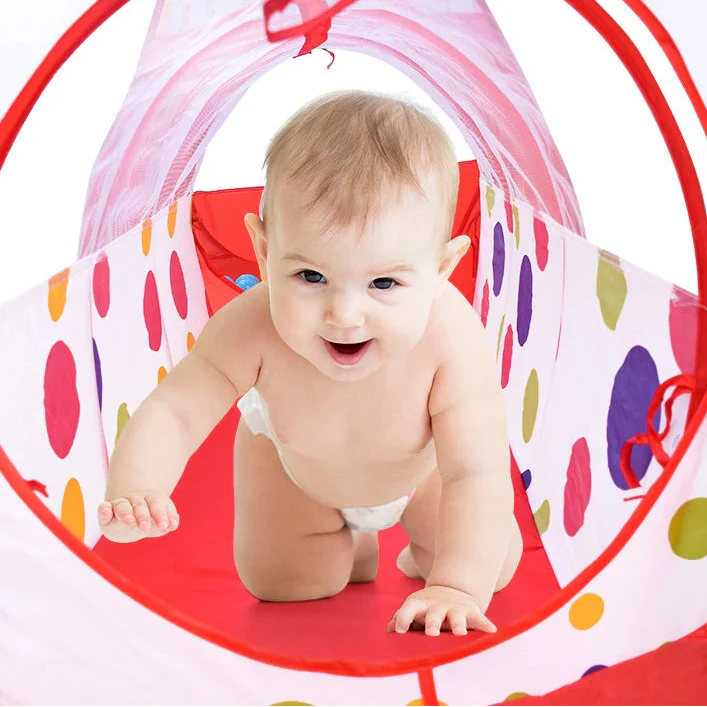 Kinderspielzelt 3-in-1 mit Tunnel und Bällebad für drinnen und draußen