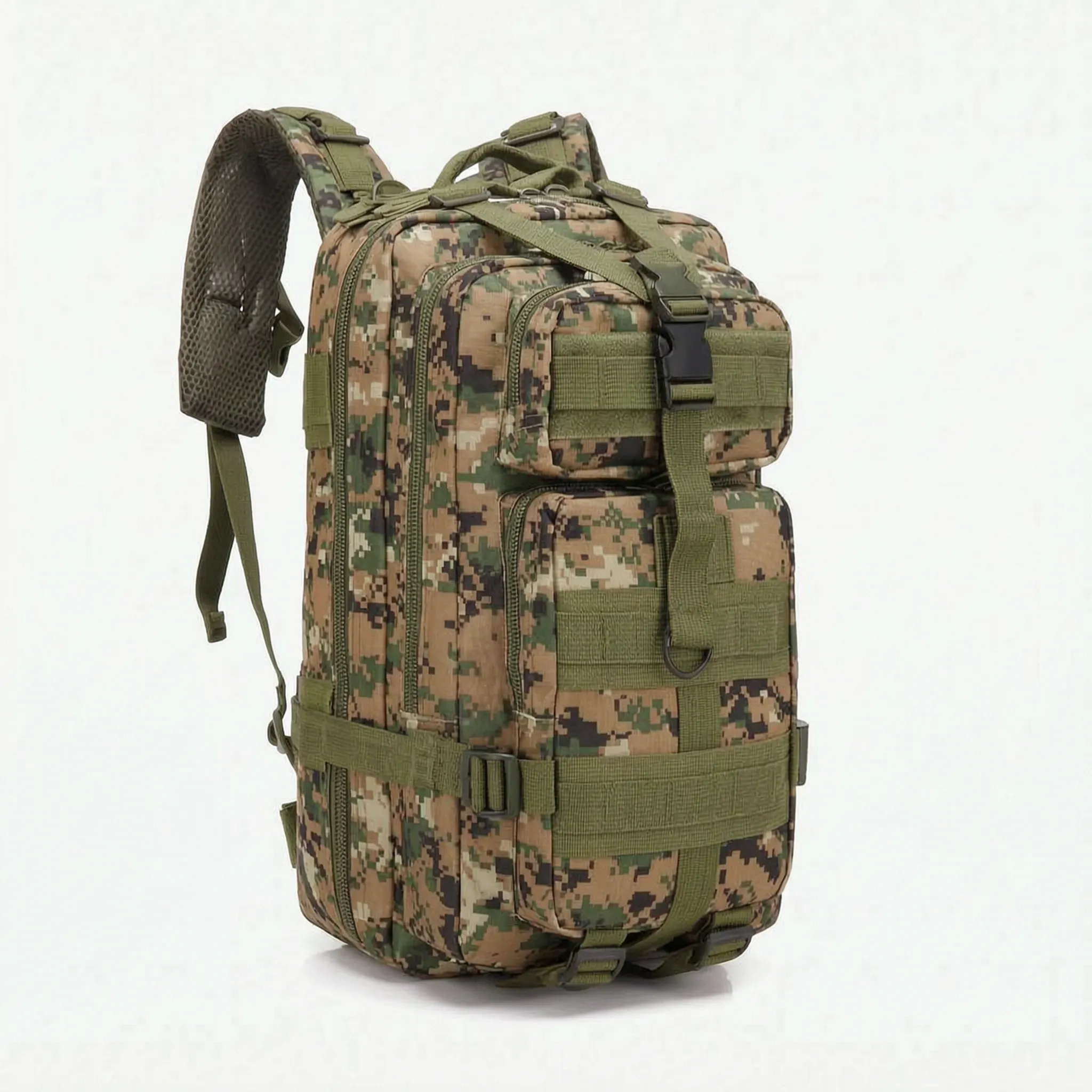 Wanderrucksack mit mehreren Fächern, gepolsterten Trägern und Kompressionsgurten