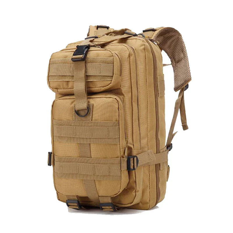Wanderrucksack mit mehreren Fächern, gepolsterten Trägern und Kompressionsgurten