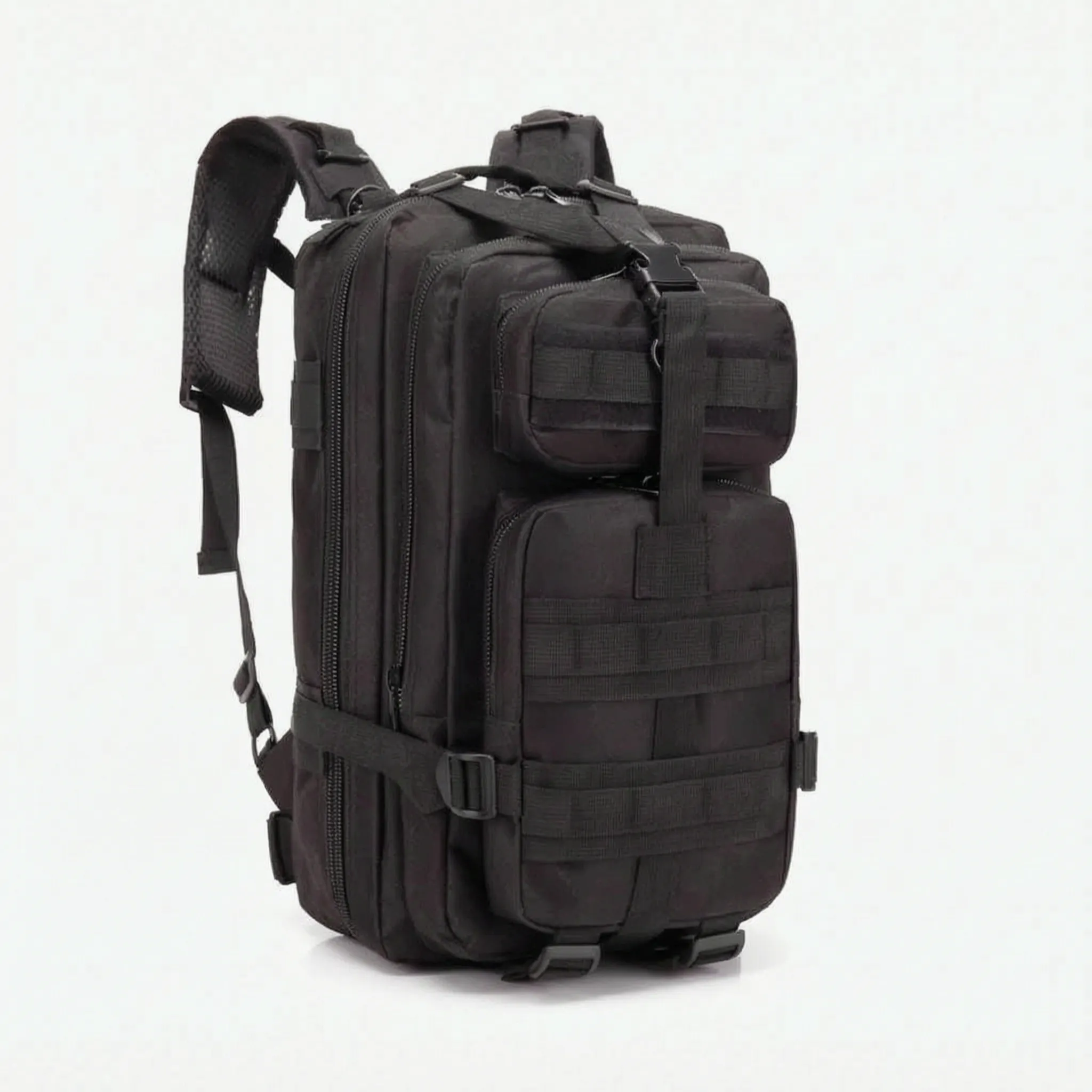 Wanderrucksack mit mehreren Fächern, gepolsterten Trägern und Kompressionsgurten