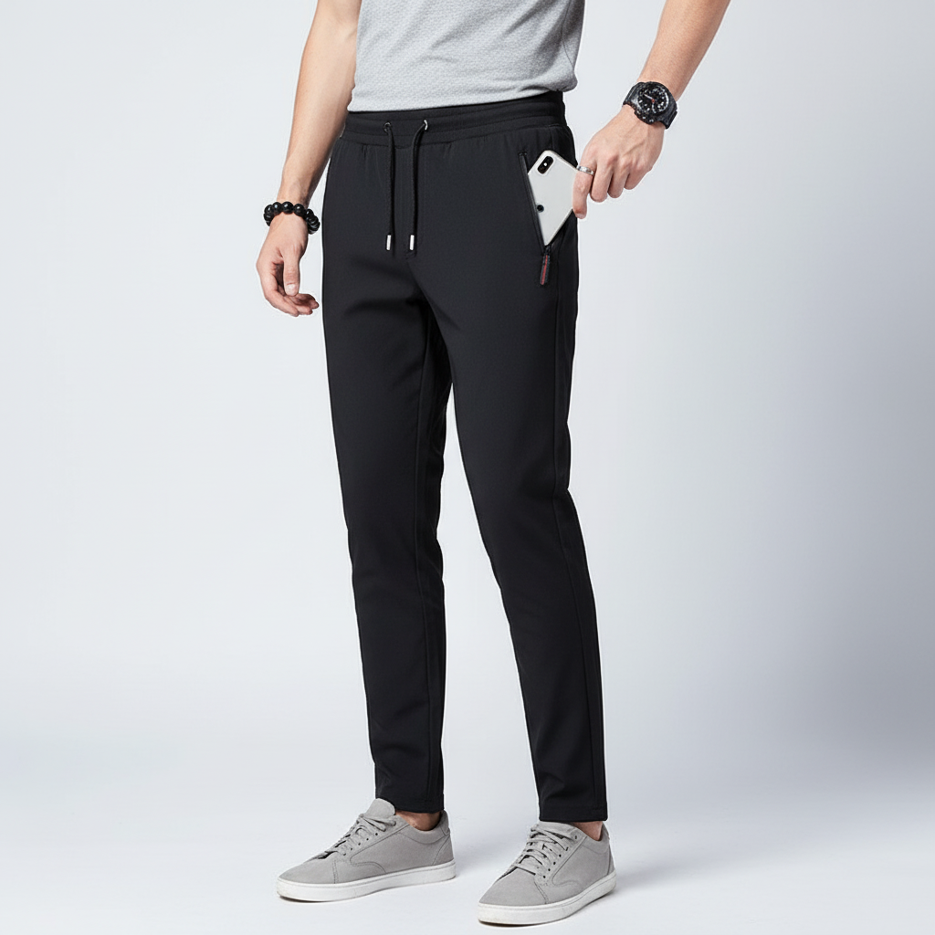 Slim Straight Jogger-Hose mit elastischem Bund und Reißverschlusstaschen