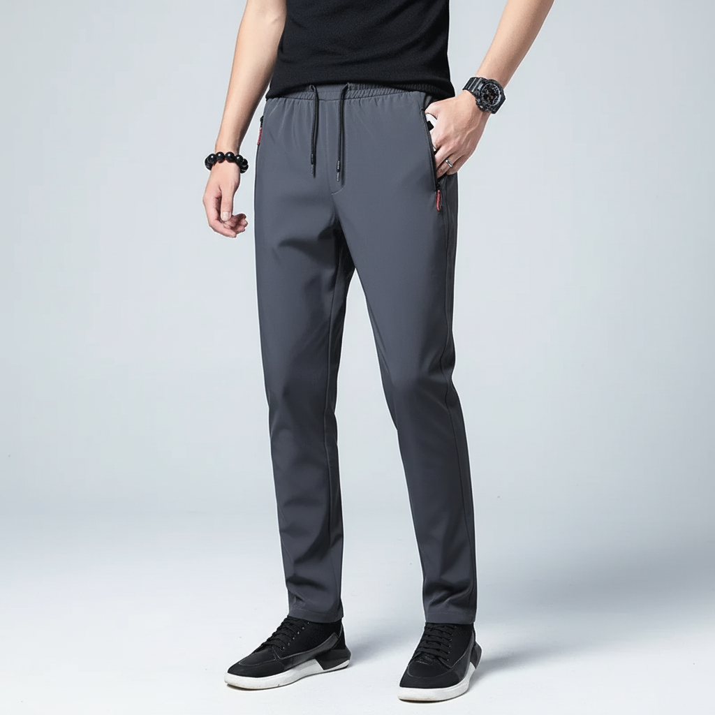 Slim Straight Jogger-Hose mit elastischem Bund und Reißverschlusstaschen