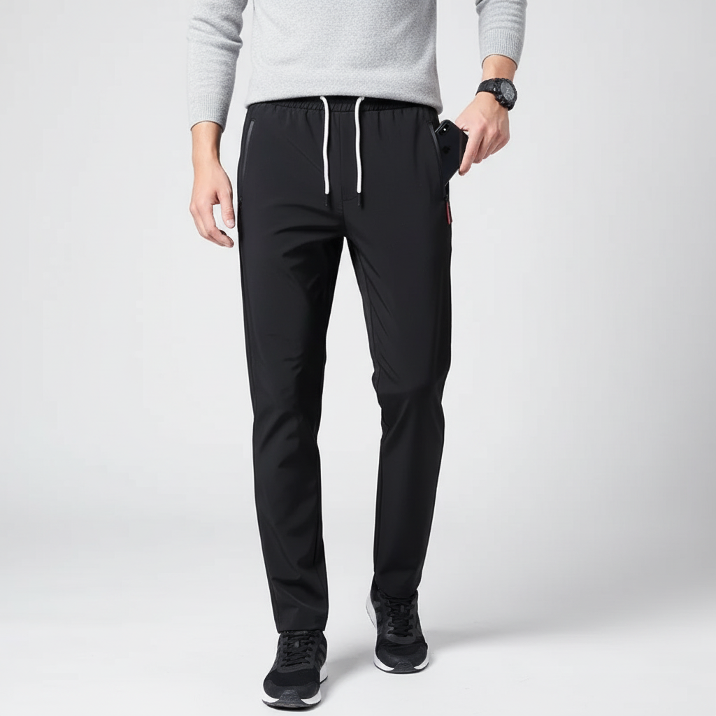 Slim Straight Jogger-Hose mit elastischem Bund und Reißverschlusstaschen
