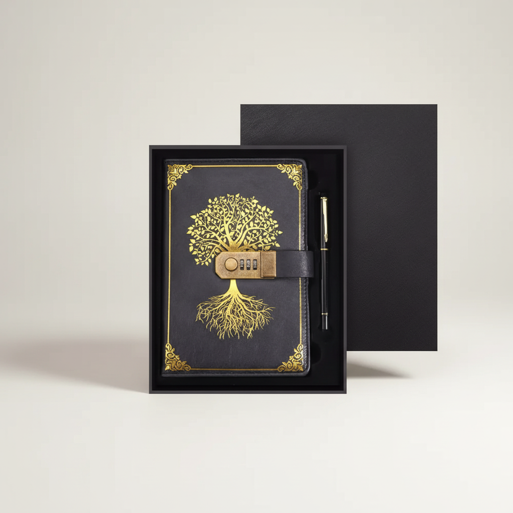 A5 Tagebuch mit Zahlenkombinationsschloss Vintage Design schwarz