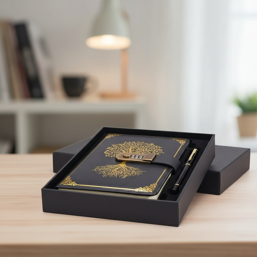 A5 Tagebuch mit Zahlenkombinationsschloss Vintage Design schwarz