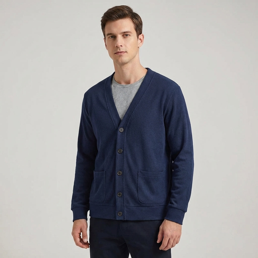 Herren V-Ausschnitt Cardigan Strickjacke Langarm