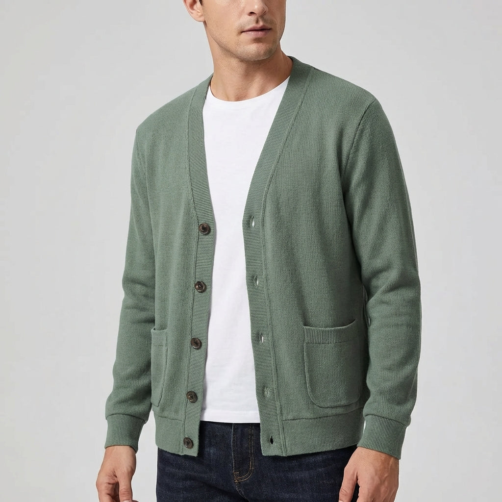 Herren V-Ausschnitt Cardigan Strickjacke Langarm