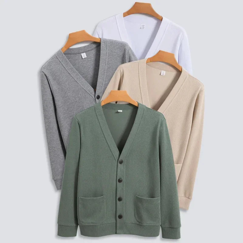 Herren V-Ausschnitt Cardigan Strickjacke Langarm