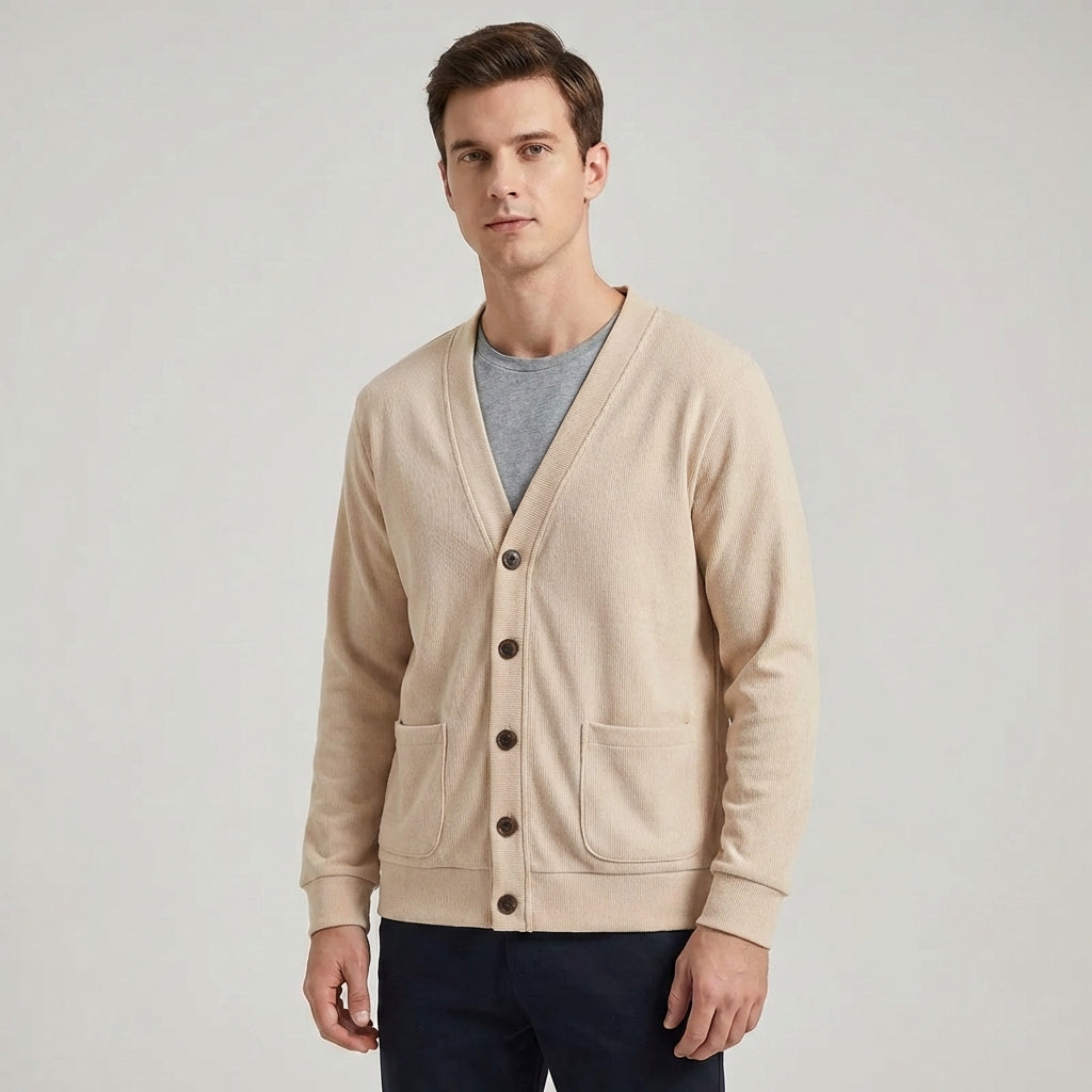 Herren V-Ausschnitt Cardigan Strickjacke Langarm