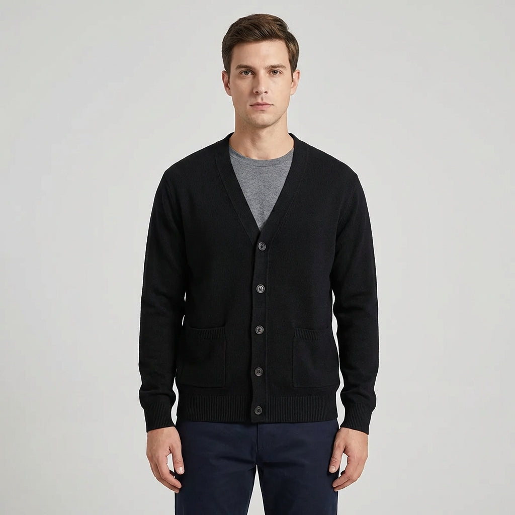 Herren V-Ausschnitt Cardigan Strickjacke Langarm