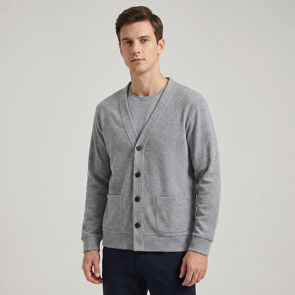 Herren V-Ausschnitt Cardigan Strickjacke Langarm