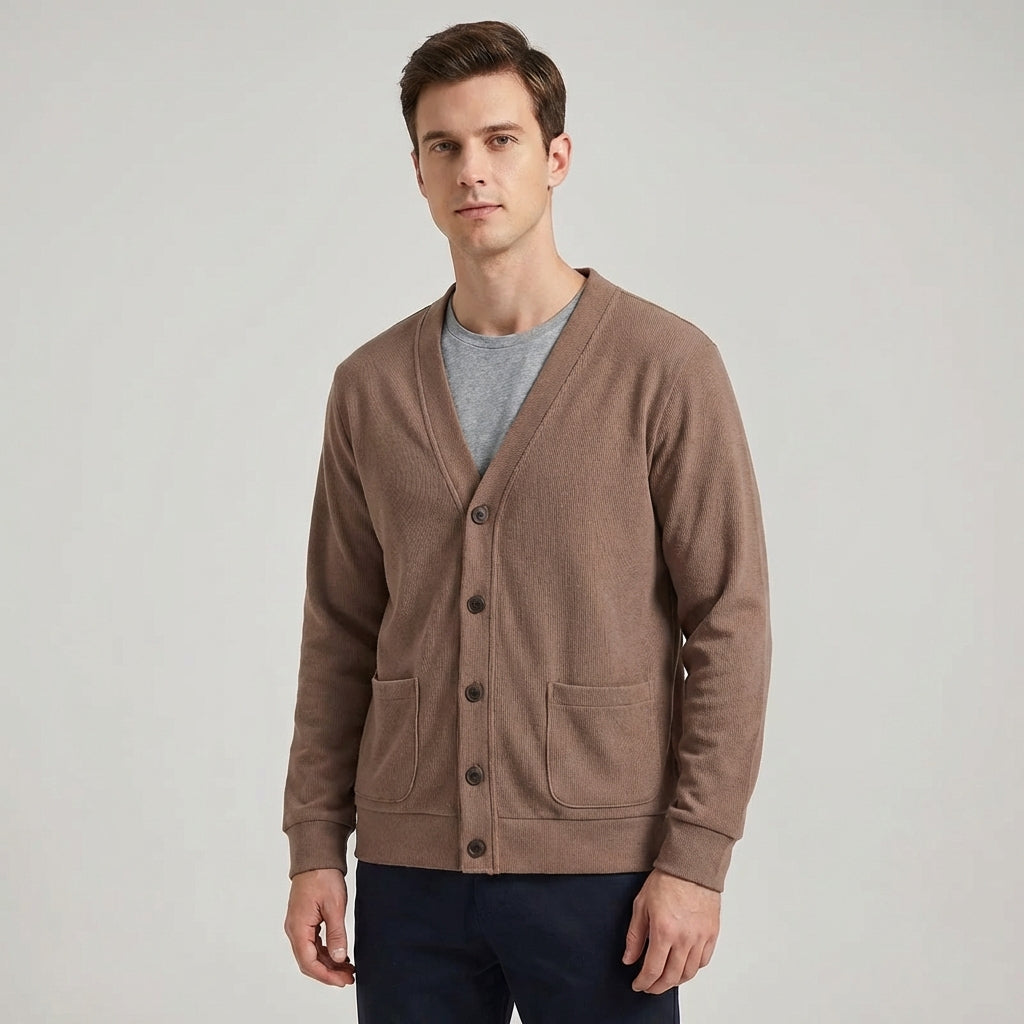 Herren V-Ausschnitt Cardigan Strickjacke Langarm