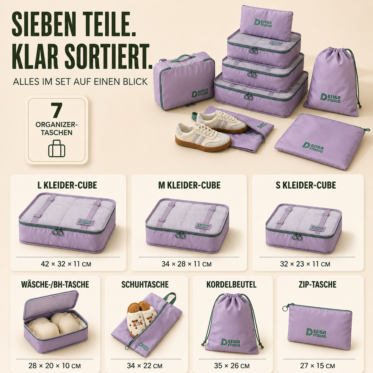 Nordspur | VeldoraPack Siebenteiliges Reise-Organizer-Set