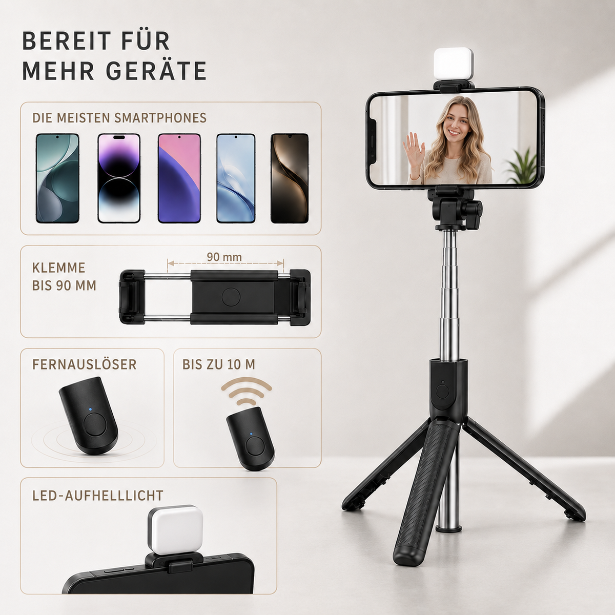 Nordspur | VeloGrip Ausziehbarer Selfie-Stick Stativ