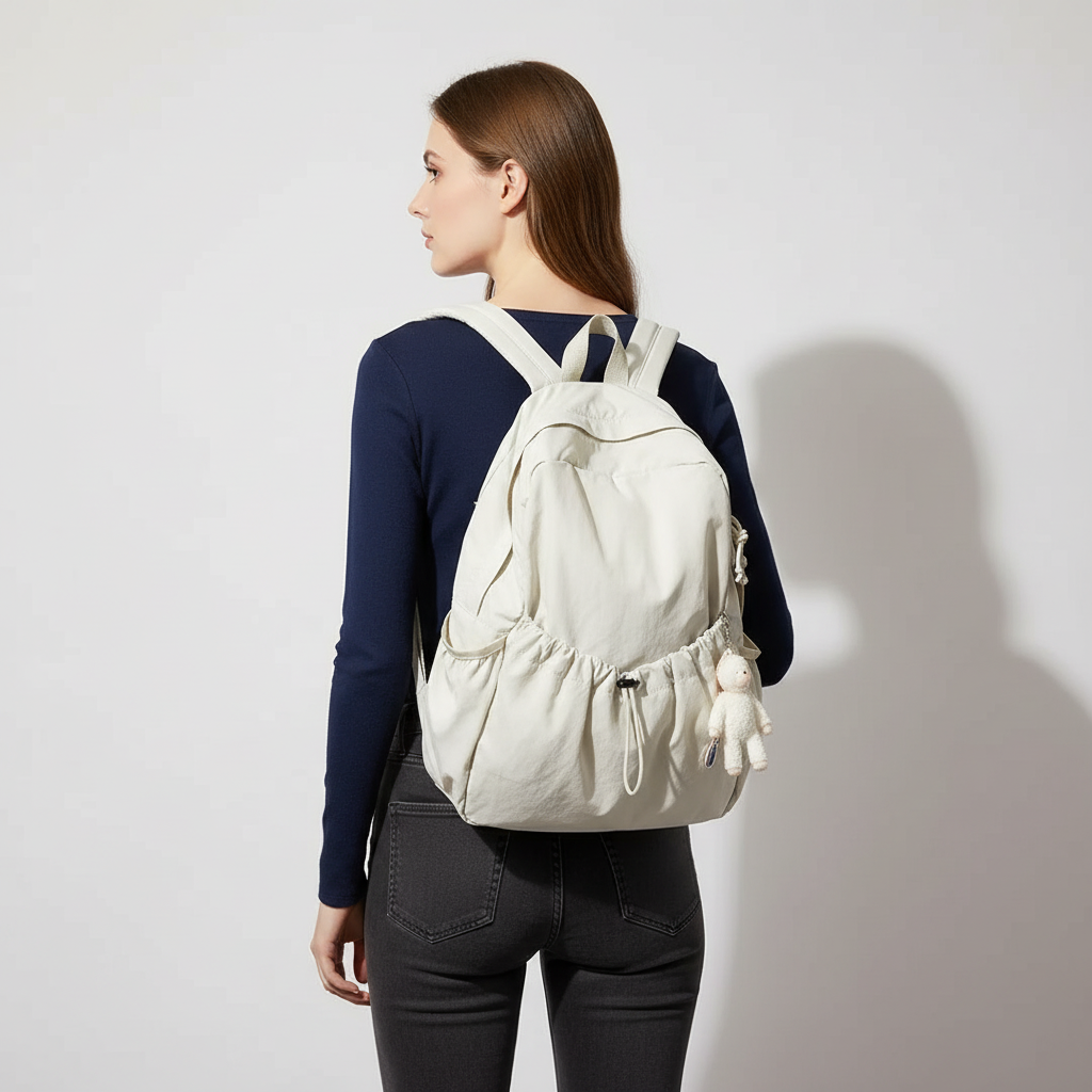 Großvolumiger Nylon-Rucksack leicht mit Plissiér-Silhouette
