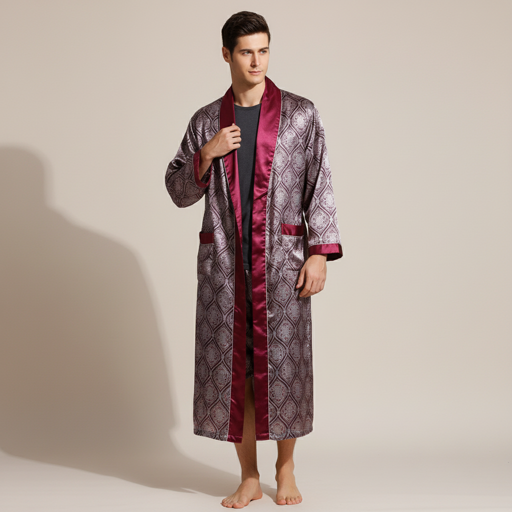 Langer Kimono-Morgenmantel geometrisches Muster glänzend