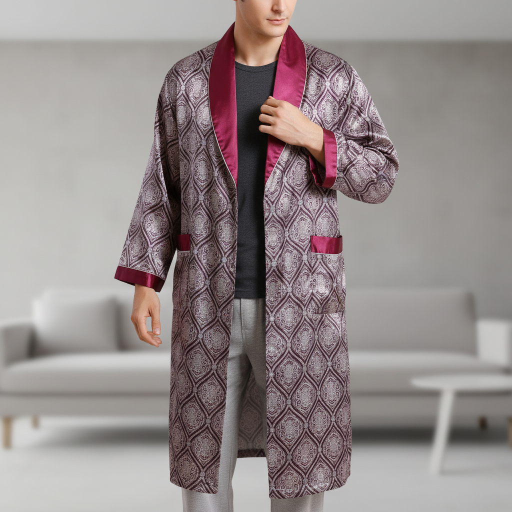 Langer Kimono-Morgenmantel geometrisches Muster glänzend