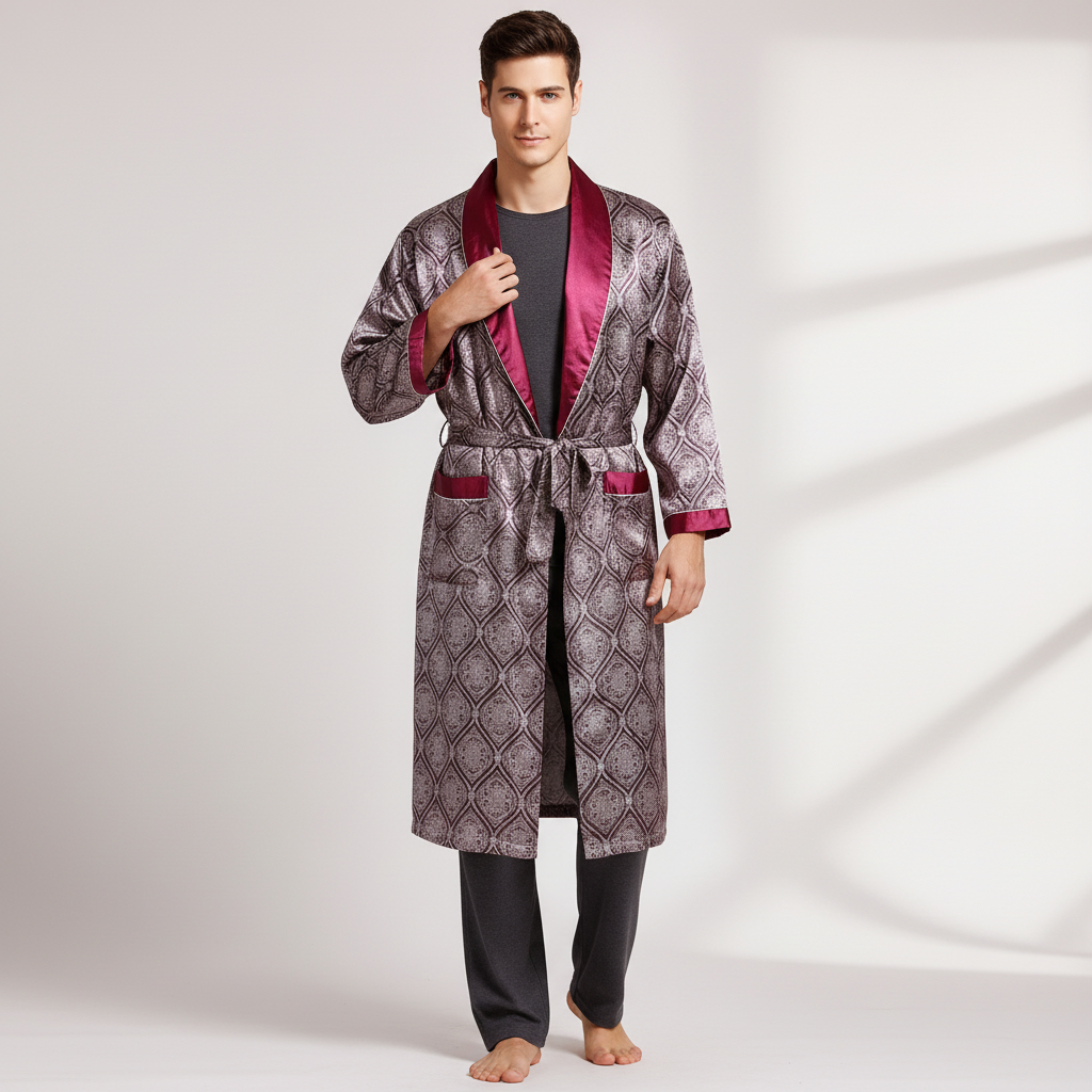 Langer Kimono-Morgenmantel geometrisches Muster glänzend