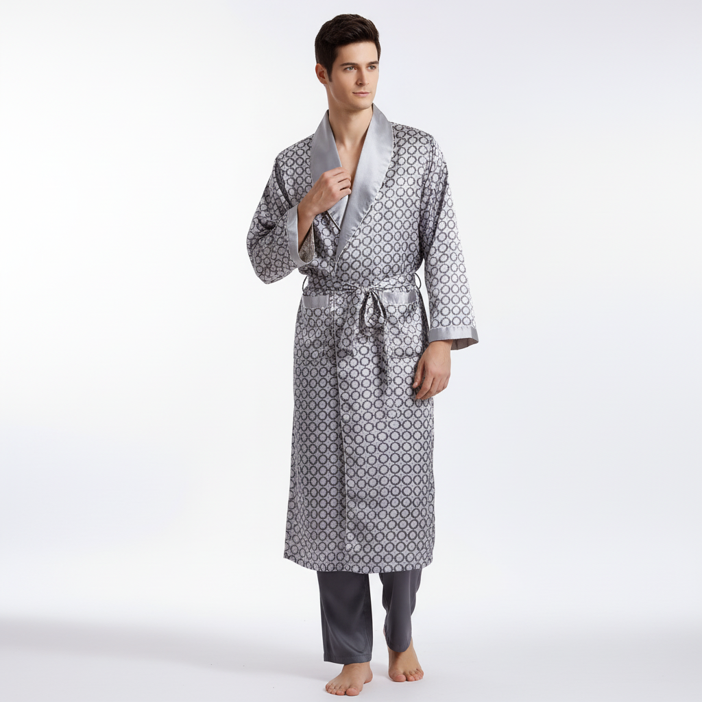 Langer Kimono-Morgenmantel geometrisches Muster glänzend