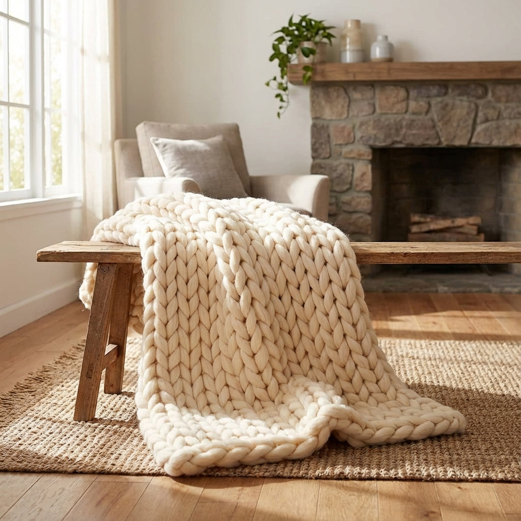 Chunky-Strickwurfdecke übergroß gemütlich warm Sofa