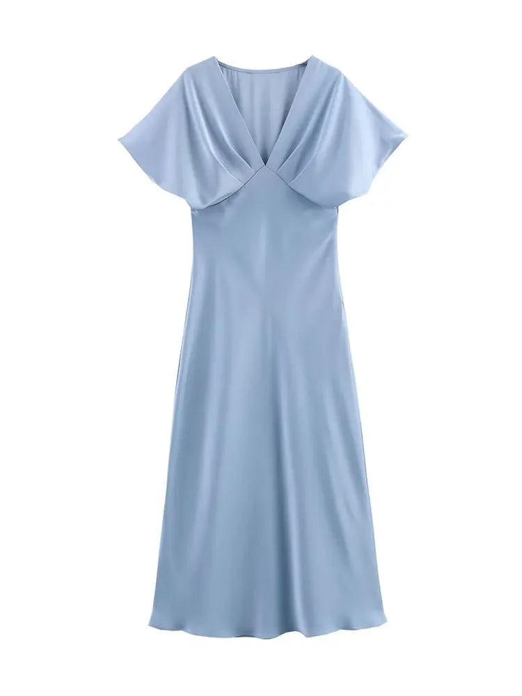 Nordspur | Velourna V-Neck Midi Dress With Short Sleeves