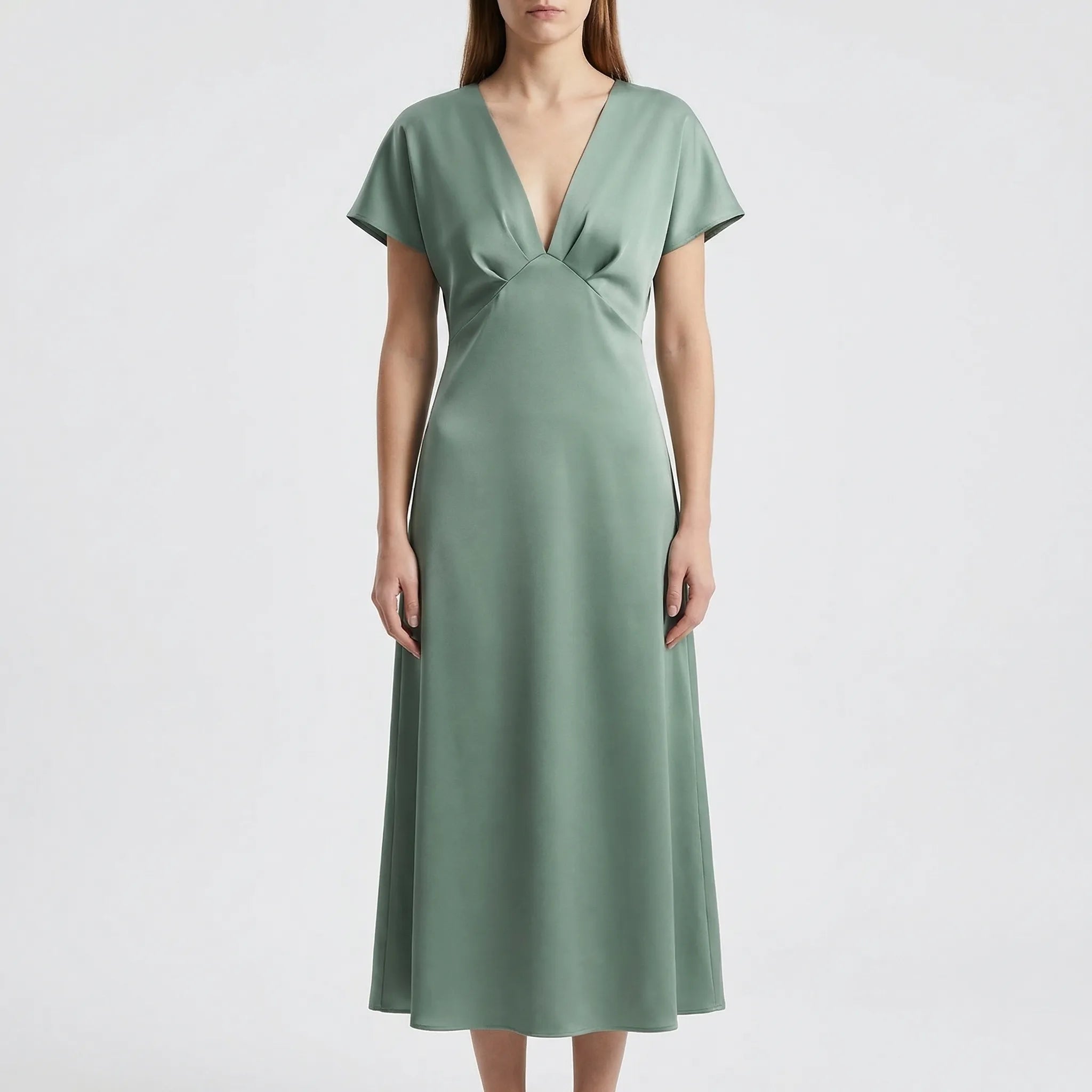 Nordspur | Velourna V-Neck Midi Dress With Short Sleeves