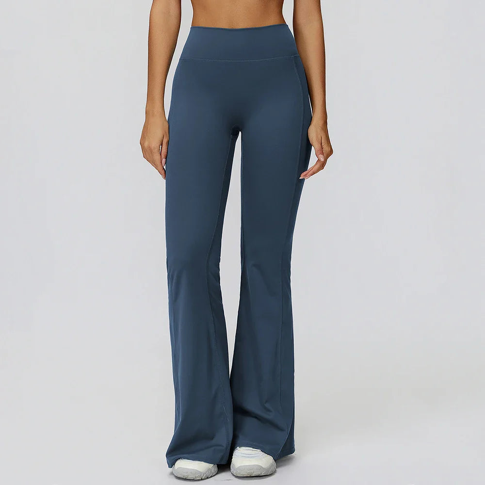 Hochbund-Schlaghose Damen Yoga Stretch schwarz