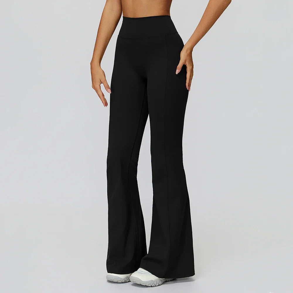 Hochbund-Schlaghose Damen Yoga Stretch schwarz