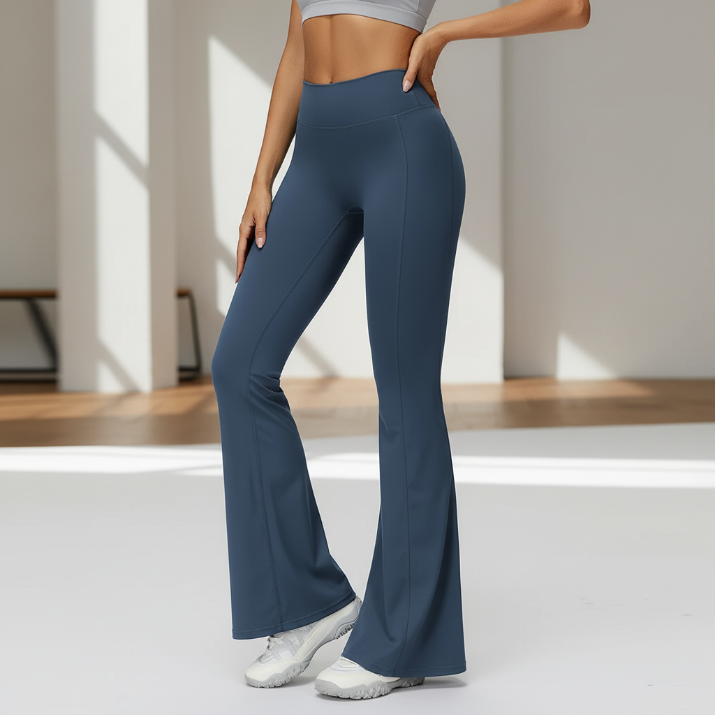 Hochbund-Schlaghose Damen Yoga Stretch schwarz