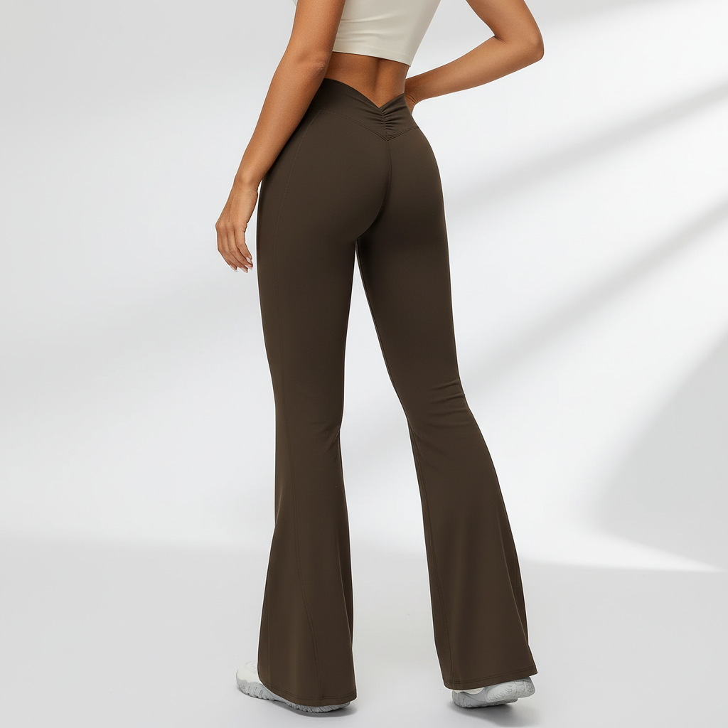 Hochbund-Schlaghose Damen Yoga Stretch schwarz