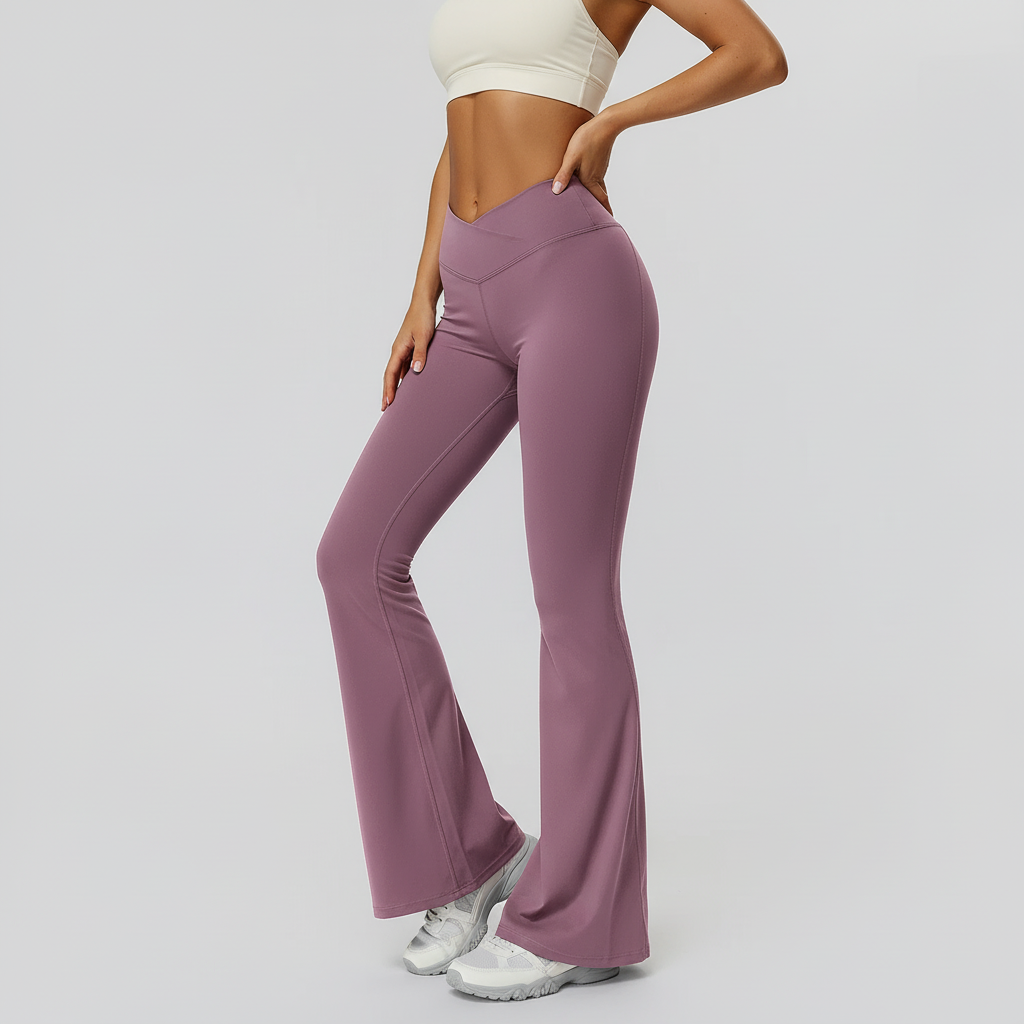 Hochbund-Schlaghose Damen Yoga Stretch schwarz