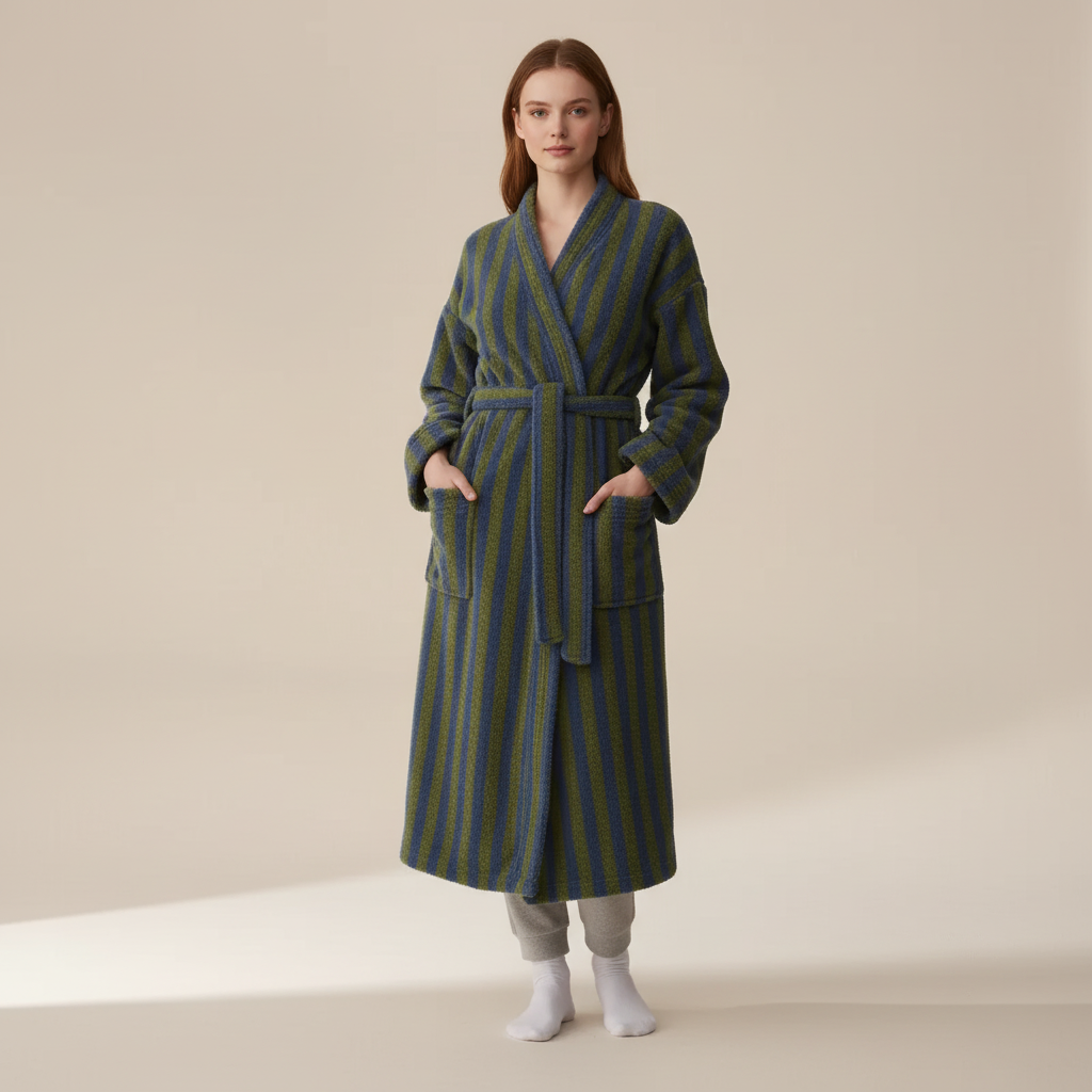 Langer Bademantel Polyester gestreift knöchellang
