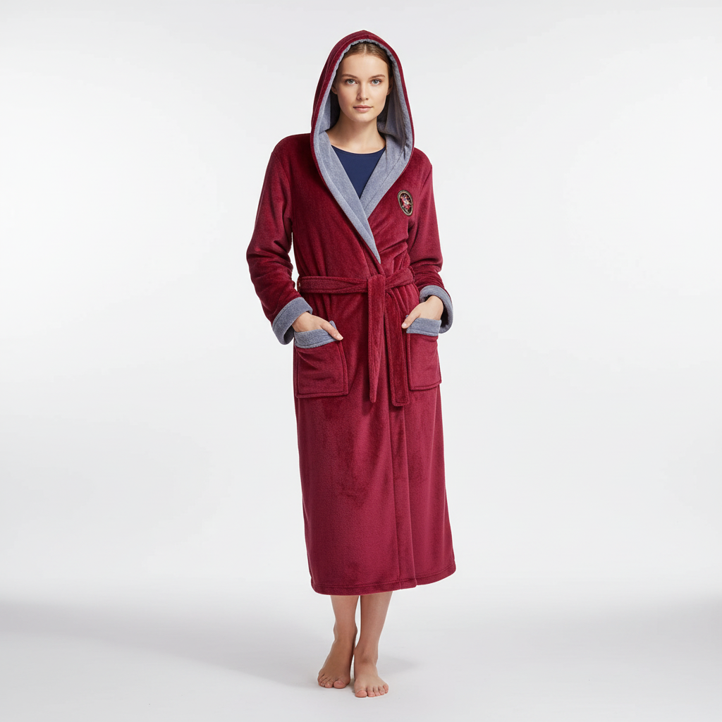 Knöchelhoher Bademantel mit Kapuze, ultra-weicher Fleece, große Taschen