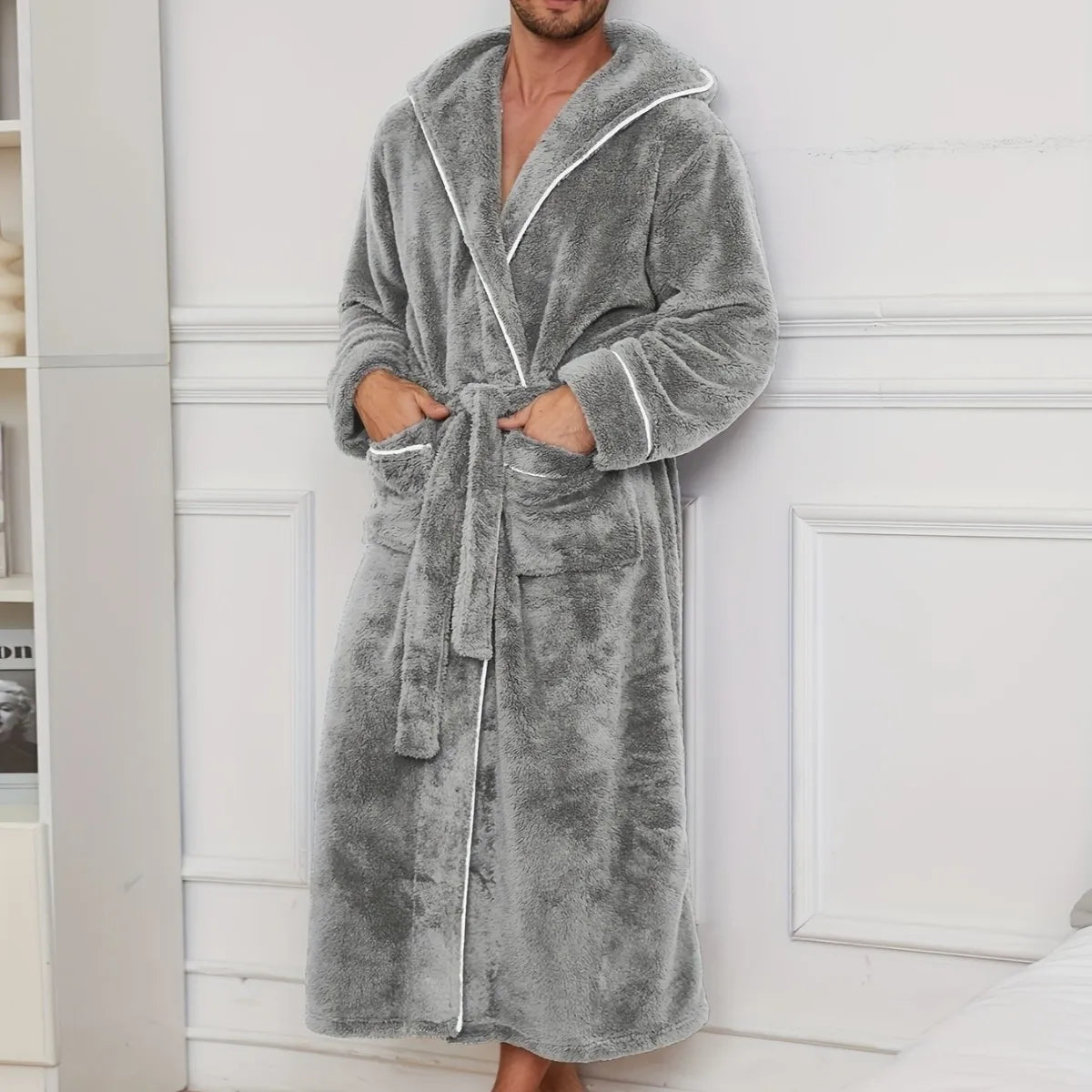 Kapuzen-Bademantel lang Flanell warm gemütlich