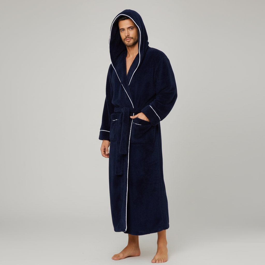 Kapuzen-Bademantel lang Flanell warm gemütlich