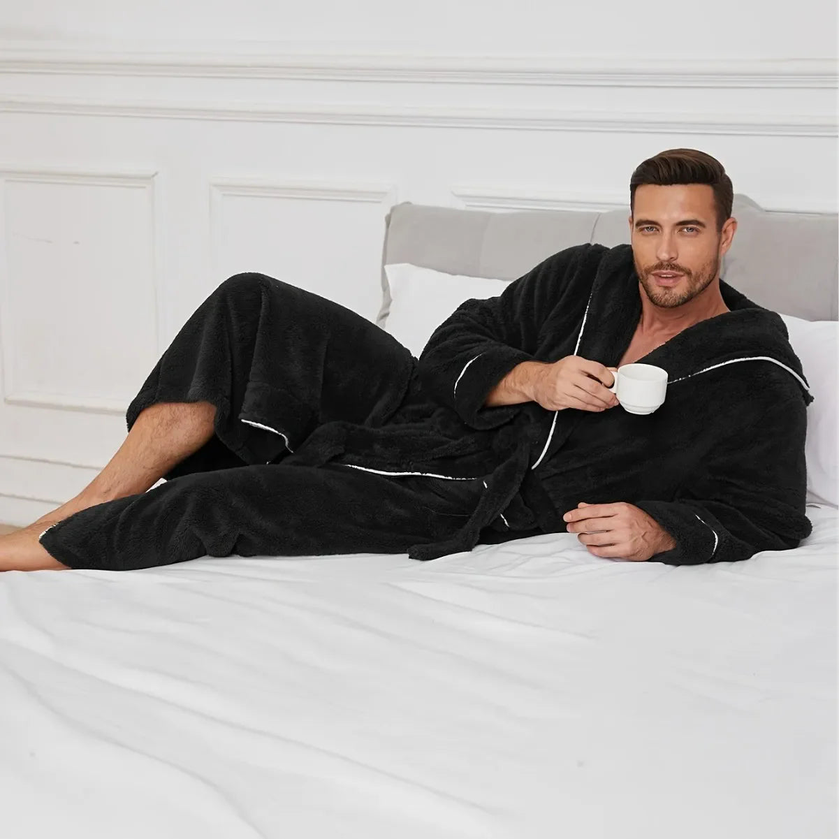 Kapuzen-Bademantel lang Flanell warm gemütlich
